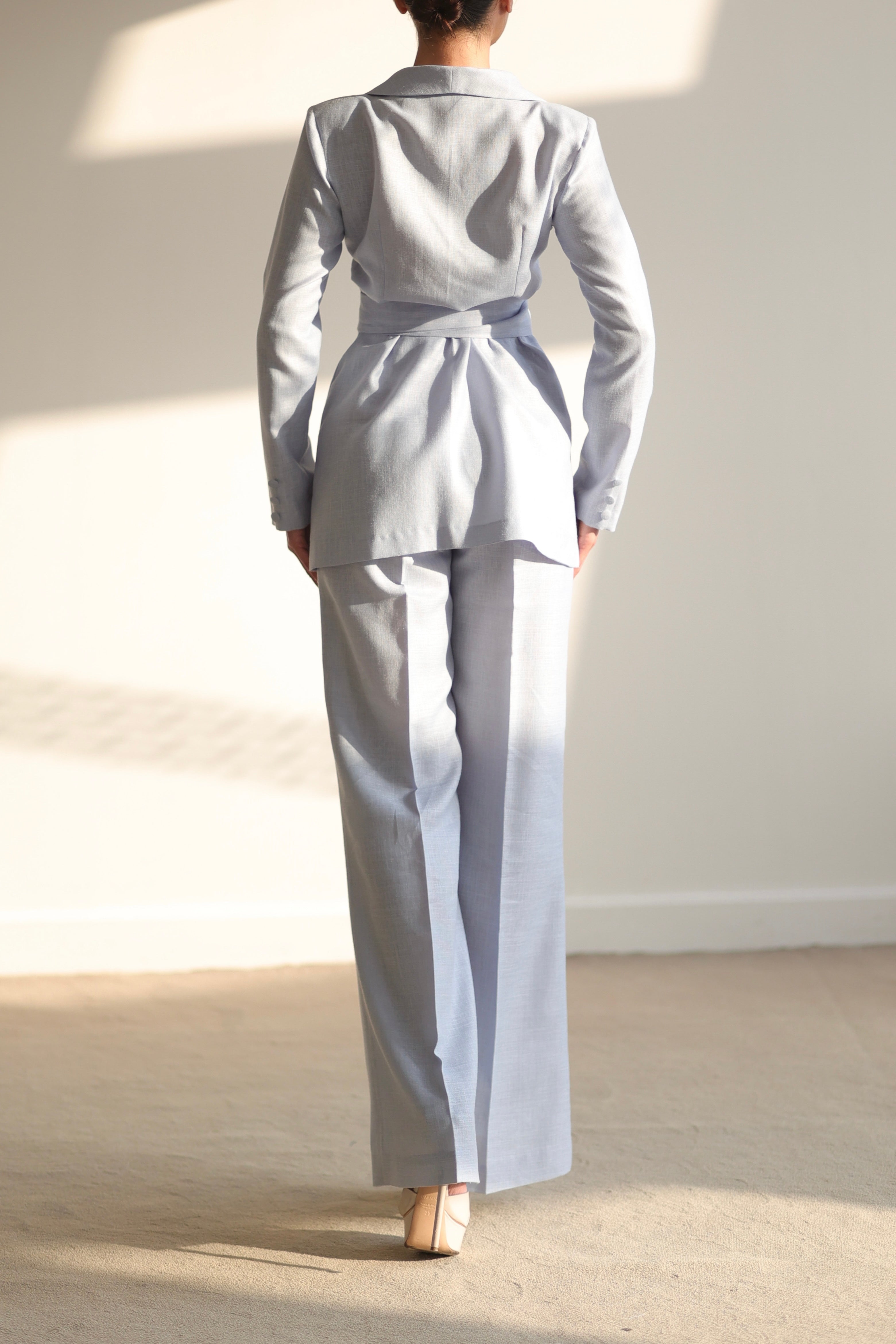 Ensemble fait main en lin bleu « Ciel »